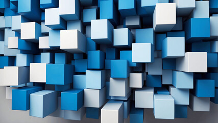 Wall Mural - abstract technology composition of a cluster of three-dimensional cubes in varying shades of blue