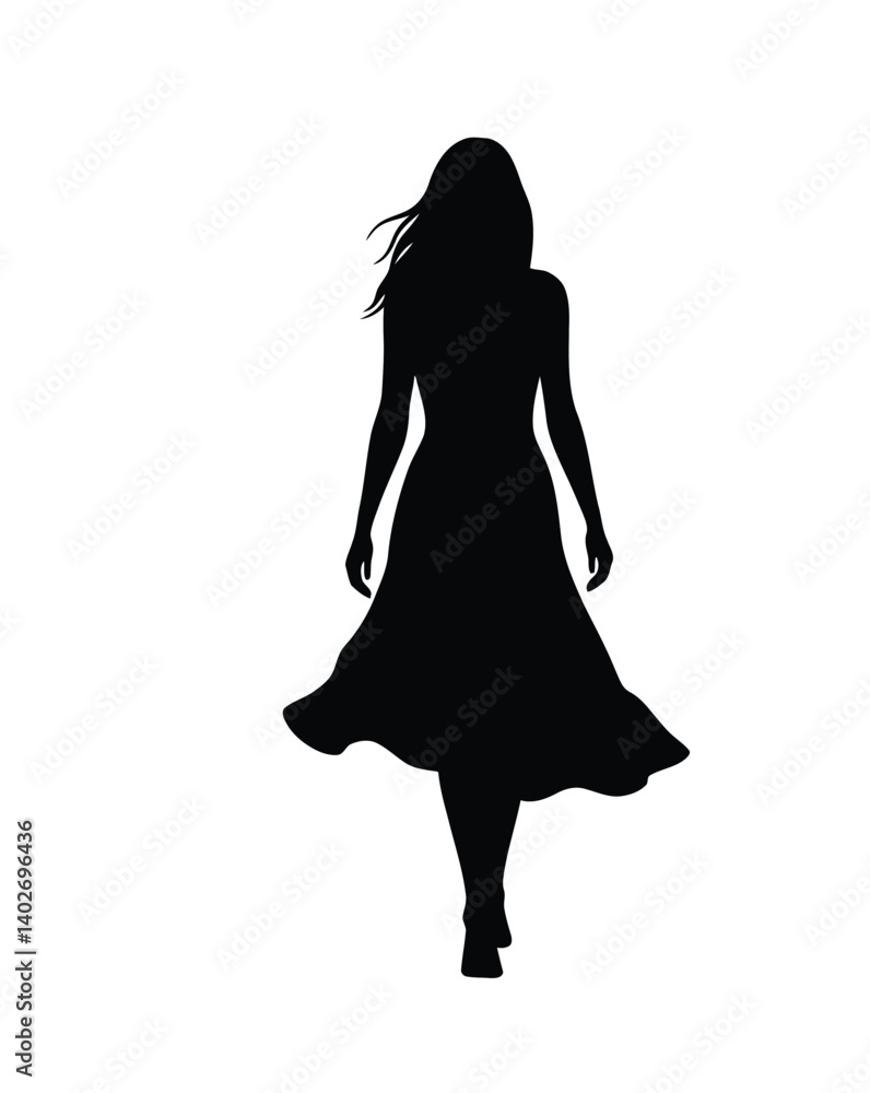 Vector de Stock woman walking away silhouette. A woman with flowing ...