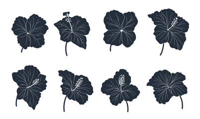 Wall Mural - black silhouette hibiscus flower vector set for minimalist tropical designs