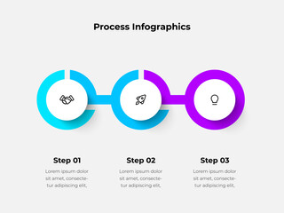 Leinwandbilder - Colorful three-step process infographic with icons depicting collaboration, development, and innovation, ideal for business presentations and workflow visuals
