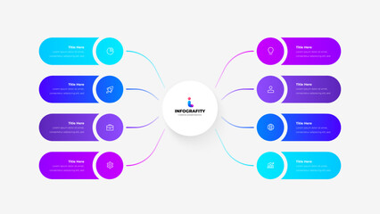 Leinwandbilder - Infographic with 8 connected elements representing organized data presentation and business strategy, ideal for professional presentations and analytics displays