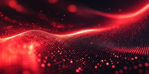 Wall Mural - abstract red waves are composed of glowing particles and dots