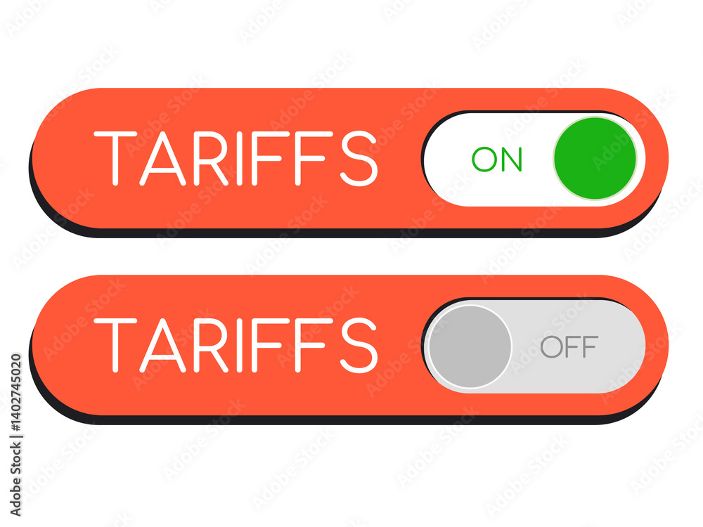 Tariffs ON and OFF switch buttons. Illustration on transparent background