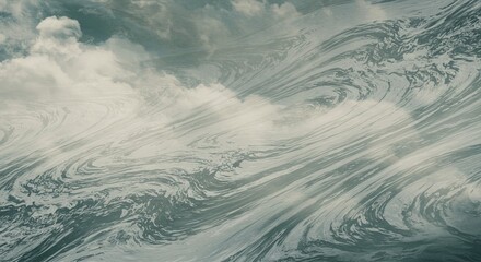 Poster - A blurry image of a wave with a cloudy sky in the background