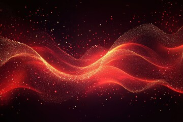 Wall Mural - abstract golden waves with sparkling particles floating in the darkness