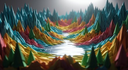 Aufkleber - A colorful mountain range with a river running through it