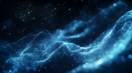 Wall Mural - abstract blue glowing waves moving on a black background