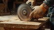 © ArpPSIqee - Carpenter cutting a wooden plank with a circular saw. Featuring precision and safety