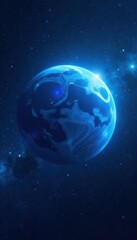 Wall Mural - Ethereal blue planet with glowing nebulae background, space, , celestial