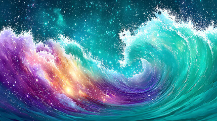 Wall Mural - Cosmic ocean wave, vibrant colors, swirling nebula