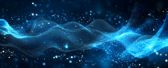 Wall Mural - blue technological background with light particles and wave lines