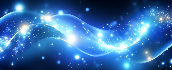 Wall Mural - blue technological background with glowing particles and light waves