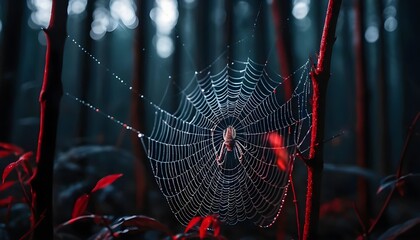 Spider in a Dew-Covered Web