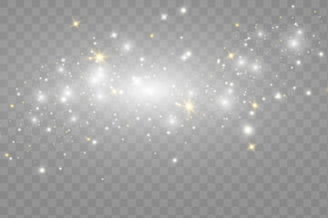 Poster - White sparkles glitter special light effect. Vector sparkle on transparent background. Christmas miniature drawing. Sparkling particles of magic dust