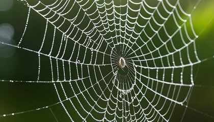 Wall Mural - Dew-Covered Spiderweb with Spider
