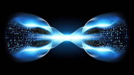 Futuristic data transfer network visual concept with bright blue light