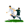 © Adi - Duel striker and defender by the futsal, football, or soccer player vector.