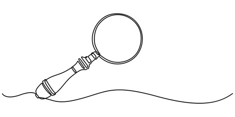 Simple continuous one line drawing of magnifying glass. Loupe or Magnifying glass in simple outline illustration. Editable line vector, One continuous line illustration Magnifying glass search symbol.