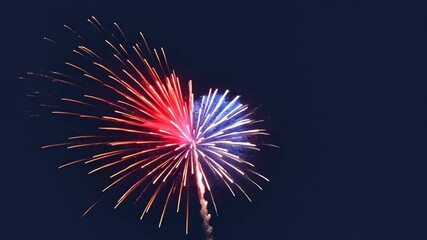 fireworks exploding in a burst of red and blue dots on a dark backdrop. 4th july independence day mo
