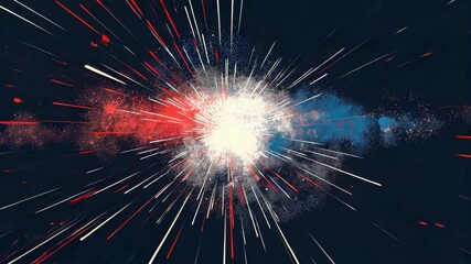 fireworks exploding in a burst of red and blue dots on a dark backdrop. 4th july independence day mo
