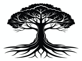 Vector tree silhouette, a black illustration of nature's leafy branch design
