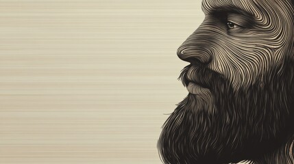 Poster - Silhouette of a beard featuring natural wood grain texture against a clean backdrop highlighting organic design elements