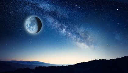 Wall Mural - night sky background stars and moon