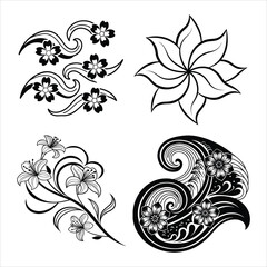 Wall Mural - Abstract Flower Wave Line Art Set Black & White Design Collection