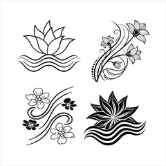 Wall Mural - Abstract Flower Wave Line Art Set Black & White Design Collection