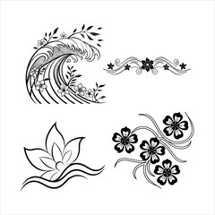 Wall Mural - Abstract Flower Wave Line Art Set Black & White Design Collection