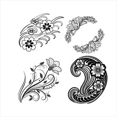 Wall Mural - Abstract Flower Wave Line Art Set Black & White Design Collection