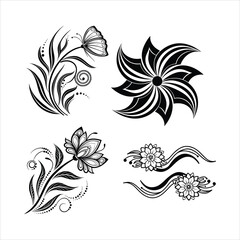 Wall Mural - Abstract Flower Wave Line Art Set Black & White Design Collection
