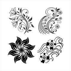 Wall Mural - Abstract Flower Wave Line Art Set Black & White Design Collection