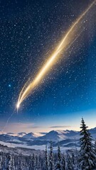 Wall Mural - majestic winter mountain range beneath a breathtaking starry night sky with a brilliant shooting sta