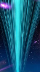 Wall Mural - Digital turquoise streams emanate outward against a celestial nebula filled with stars, cosmic data flow, abstract background.