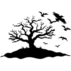 silhouette of a leafless tree with flying birds ideal for nature inspired designs