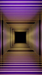 Wall Mural - abstract purple and golden square tunnel background, illuminated perspective