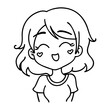 © Kiss - Cheerful Cartoon Girl with Heart Symbols Perfect for Tattoo Design or Coloring Book Pages