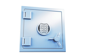 Fototapete - Closed metal safe with digital keypad and combination lock, clean 3D Rendering style, isolated on white background, concept of security