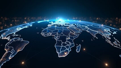 digital world map with glowing network