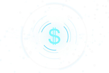 Poster - Blue dollar sign icon in abstract circular digital style, clean layout on white background. Concept of digital finance and currency. 3D Rendering