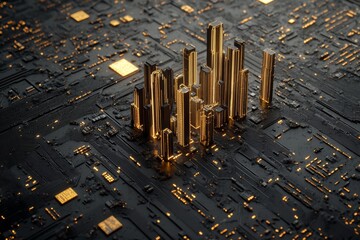 A futuristic workstation showcases an engineer's design of an AI-powered metropolis, with AR buildings glowing in a hyper-detailed, cybernetic neon blue interface