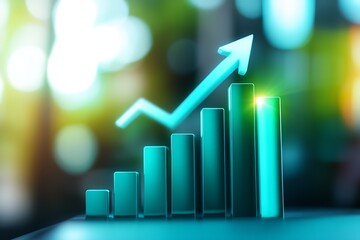 Poster - Vibrant abstract graph reaching new heights in a blurred cityscape background for growth and success concepts : Generative AI