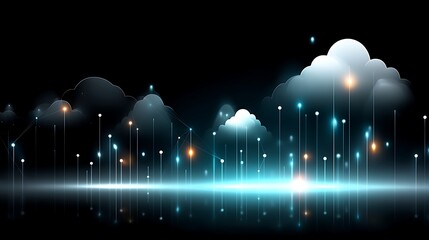 Wall Mural - futuristic digital landscape with glowing clouds and interconnected nodes, symbolizing cloud computi