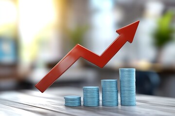 Poster - Stylish coin stacks illustrating financial growth with a rising graph in contemporary business environment : Generative AI