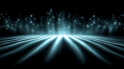 Wall Mural - glowing teal lines radiate outwards on a dark background, accented by scattered sparkling light part