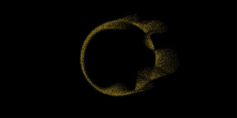 Leinwandbilder - Abstract vector dot particles pattern flowing in a gold circular frame isolated on black background with copy space.	
