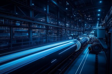 Leinwandbilder - Futuristic industrial factory interior with high-tech machinery and blue light effects : Generative AI