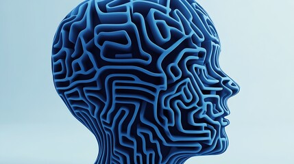 Poster - Intricate blue human head sculpture emphasizing a maze design to represent intricate thought processes and intelligence : Generative AI