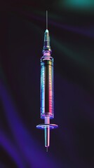 Poster - Artistic and Modern Close-Up of a Syringe Glowing with Neon Accents Against a Dark Fabric Background : Generative AI